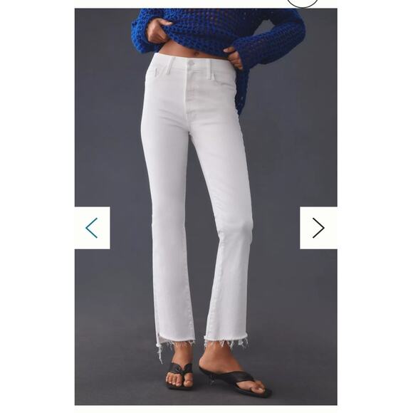 MOTHER The Insider Mid-Rise Crop Step.Fray White Jeans in Fairst of Them All - Picture 1 of 16